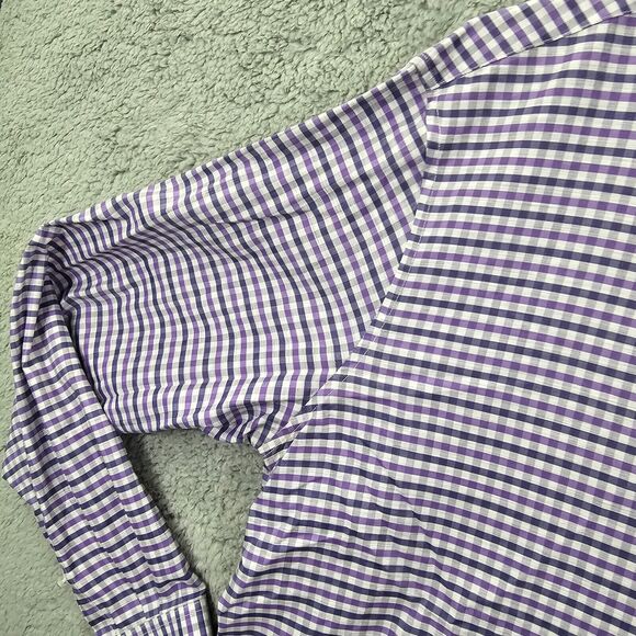 John Varvatos Men's Purple Check Lightweight Cotton Long Sleeve Size 17 34/35 - Picture 3 of 13